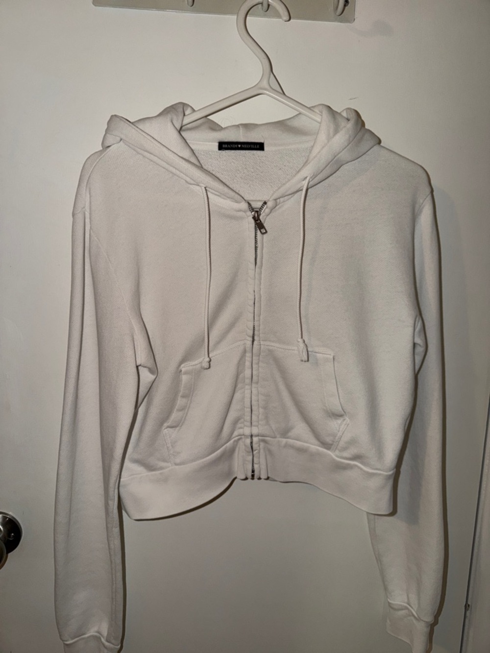 Brandy Melville White Cropped Zip Hoodie